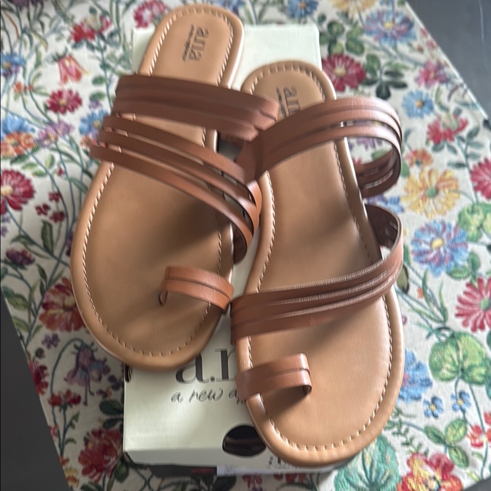 a.n.a Brown Sandals with Toe-Loop Design